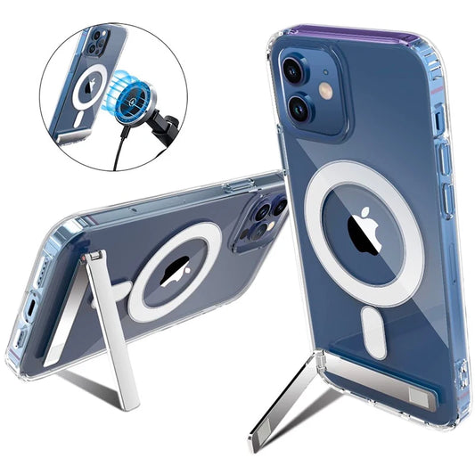 Funda de teléfono magnética transparente con soporte para iPhone 17 Pro Max Air 13 12 Mini 16 15 14 11 fundas con soporte transparente