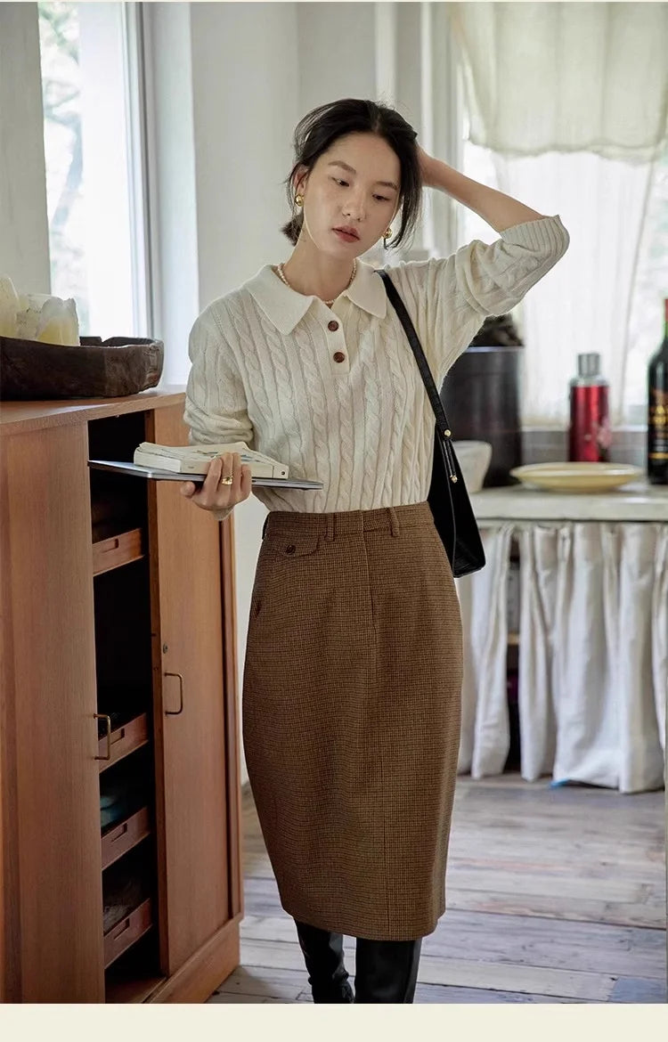 100% suéter de lana pura para mujer 2025 Otoño/Invierno nuevo jersey con cuello POLO moda coreana solapa suave Top de Cachemira de punto para mujer