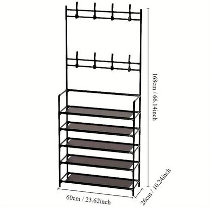 Iruibo 5-Tier Metal Shoe Rack with Coat Rack, Shoe and Clothes Organizer Shelf, Space Saving for Entryway, Bedroom or Hallway