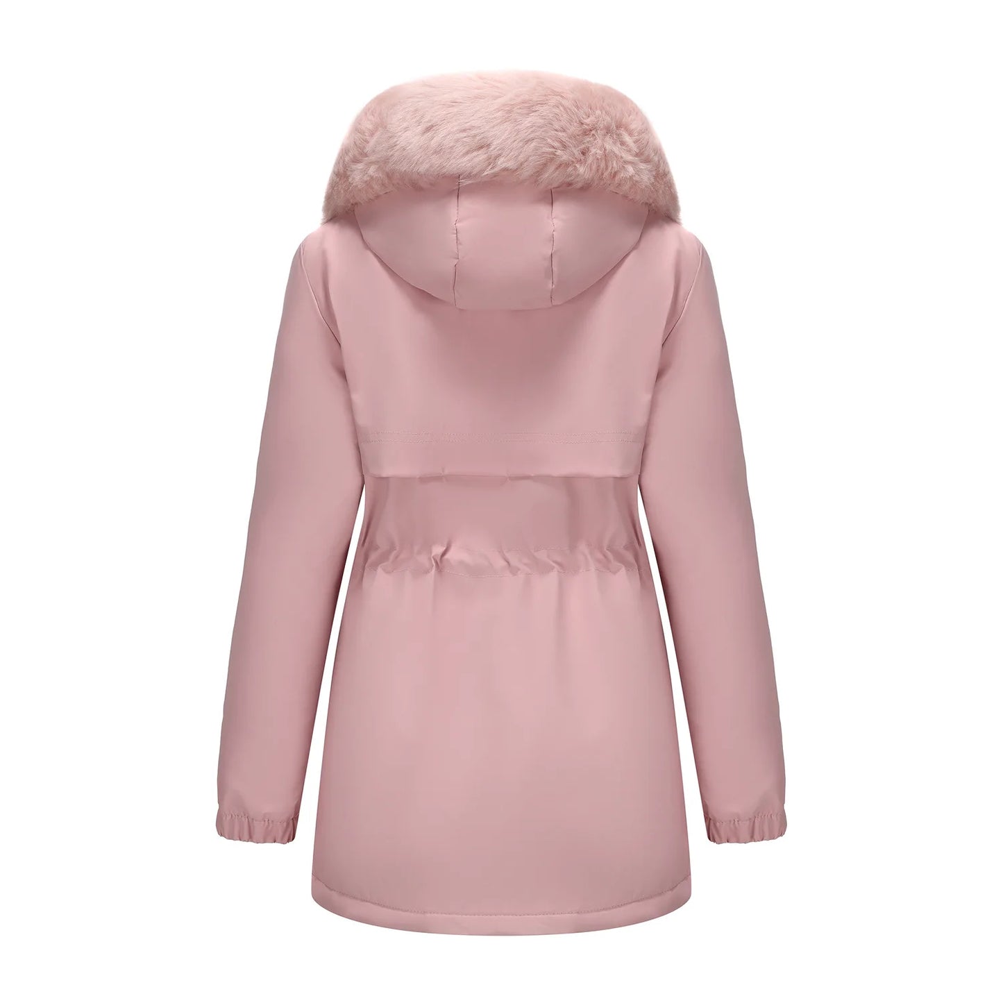 Abrigo de longitud media con capucha marrón oscuro para mujer recién llegado de invierno, chaqueta gruesa elegante y cálida. Parkas caqui, negro, azul y rosa.