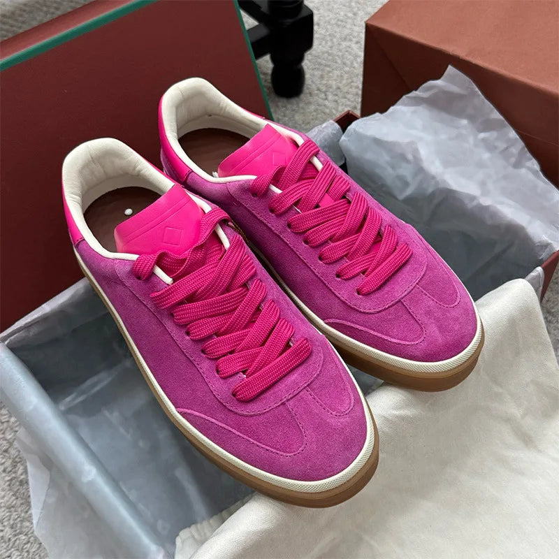 2025 nuevos zapatos de entrenamiento LP, zapatillas planas con cordones y punta redonda de cuero genuino, zapatillas blancas informales con estilo Unisex, estilo deportivo