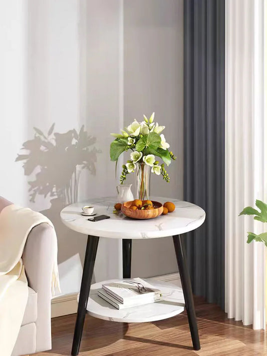 Coffee Table, Marble Style, Minimalist, Round, Wood, Living Room