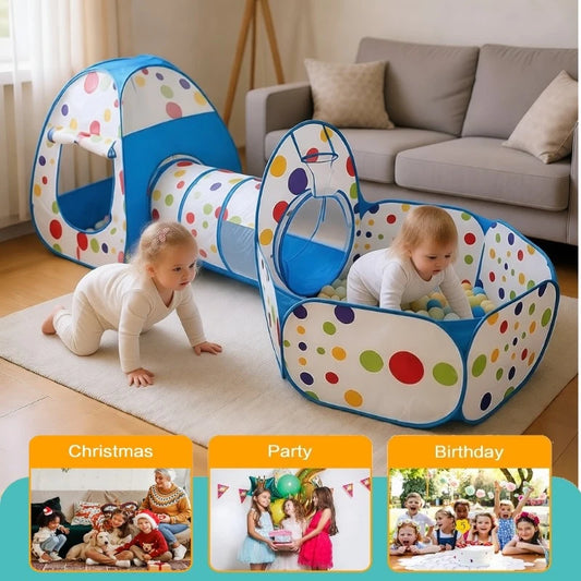 IMBABY 3 in 1 Kids Play Tent for Toddler with Baby Ball Pit and Play Tunnel Children Indoor Outdoor Playhouse for Birthday Gifts