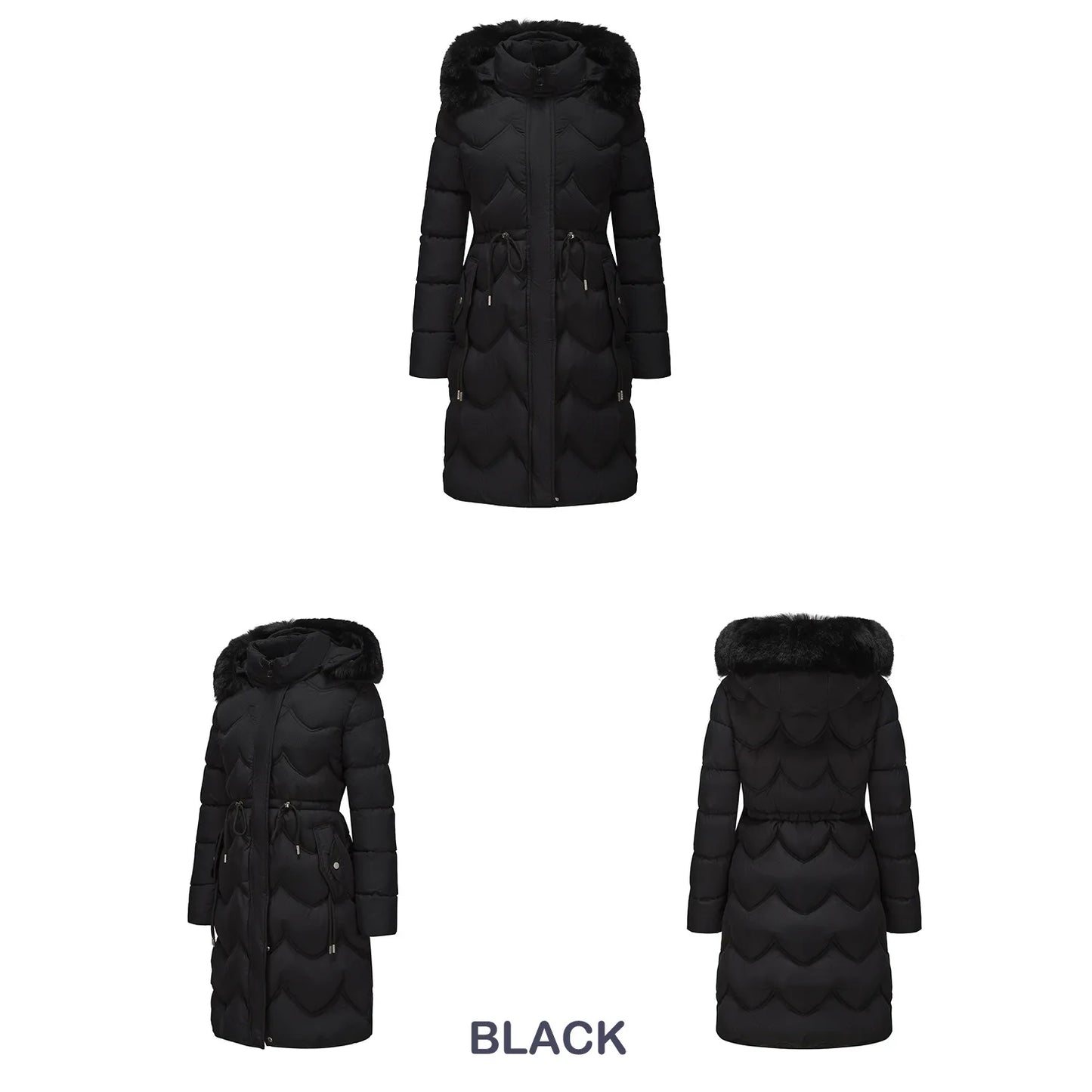 Abrigo largo con capucha estilo viajero rosa para mujer, parkas verde claro, chaqueta térmica negra con abrigo con cordón en la cintura.