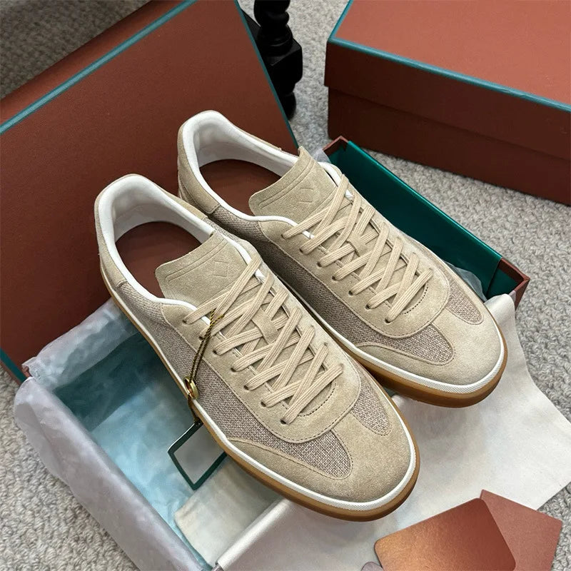 2025 nuevos zapatos de entrenamiento LP, zapatillas planas con cordones y punta redonda de cuero genuino, zapatillas blancas informales con estilo Unisex, estilo deportivo