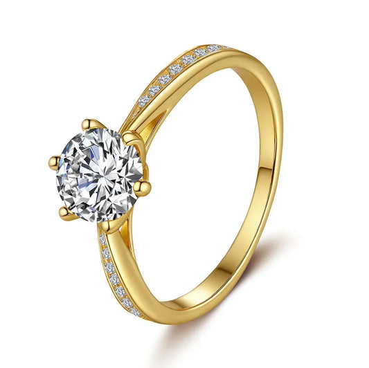 Anillo de Oro de Lujo 18K con Diamante Moissanita – Diseño de Seis Garras para Mujer