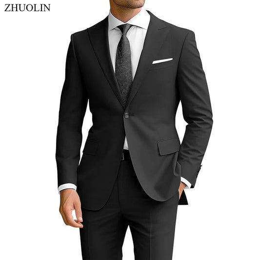 Trajes para hombre elegante boda 2 piezas conjunto chaquetas pantalones Blazers traje Formal ajustado moda negocios clásico 2025 disfraz