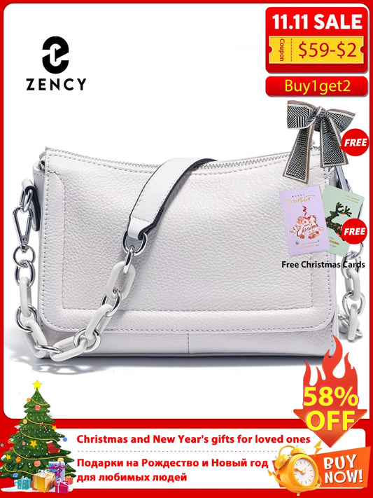 Bolso de mano Zency 2025 con cadena acrílica, bolso cruzado pequeño de lujo con asa superior de cuero suave para mujer, bolso de hombro blanco a la moda