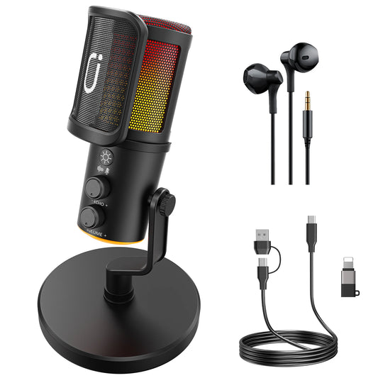 Tisco Gaming Microphone PC-USB Condenser Microphone RGB Lighting,Noise Cancelling & Mute Function-Compatible with PS5/PS4/PC/Mac