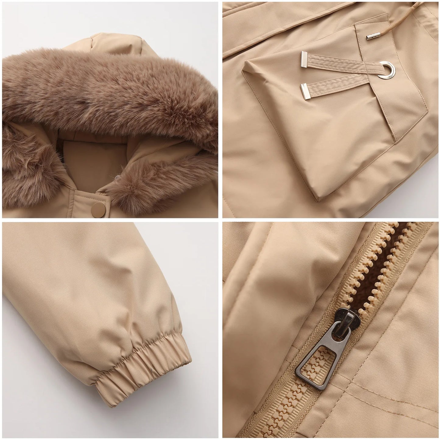 Abrigo de longitud media con capucha marrón oscuro para mujer recién llegado de invierno, chaqueta gruesa elegante y cálida. Parkas caqui, negro, azul y rosa.