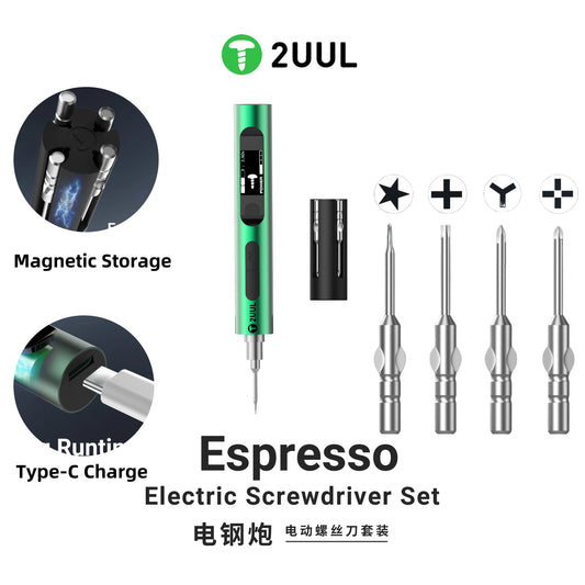 2UUL SD11 – Juego de Destornilladores Eléctricos Espresso | Portátil, Ajustable, 5 Velocidades de Torsión, Puntas S2 Tipo C para Reparación y Desmontaje de Teléfonos