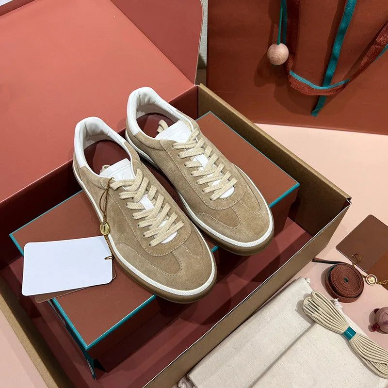 2025 nuevos zapatos de entrenamiento LP, zapatillas planas con cordones y punta redonda de cuero genuino, zapatillas blancas informales con estilo Unisex, estilo deportivo