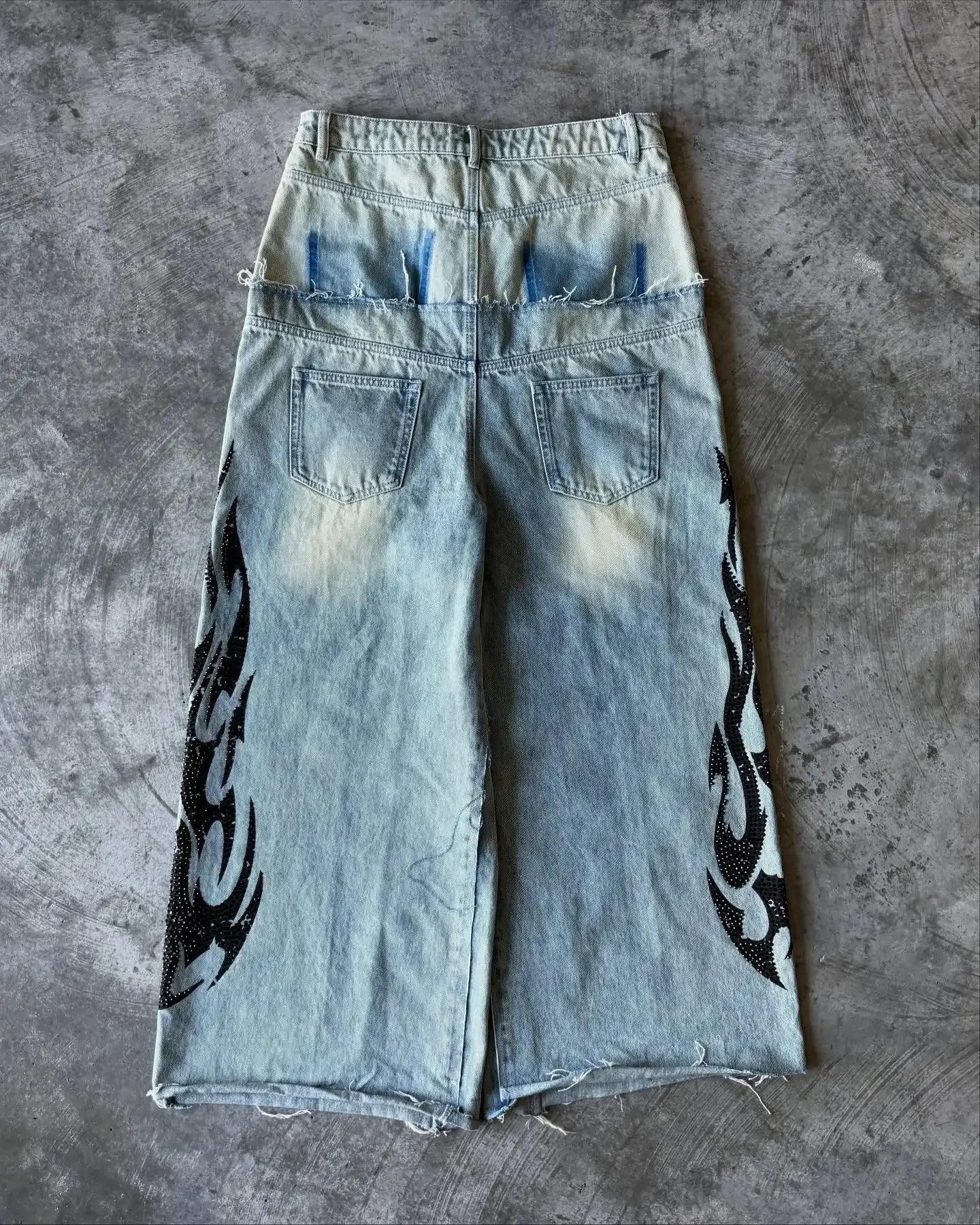 2025 retro doble cintura rebordear bordado jeans y2K hombres mujeres calle alta hip hop moda casual pareja pantalones vaqueros de pierna ancha