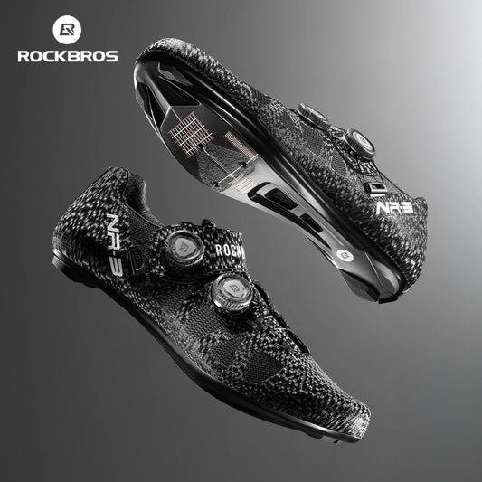 ROCKBROS Zapatos de ciclismo profesional con cierre de perilla autobloqueantes para bicicleta de carretera compatible con calas SPD calzado para ciclismo