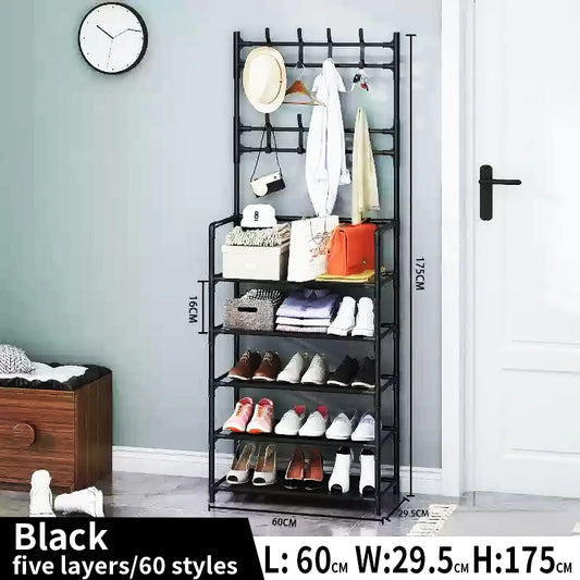 Multi-Layer Shoe Rack Doorway Multifunctional Clothes Hanger Hat And Shoes Shelf Simple Floor-Standing Living Room Organizer Sto