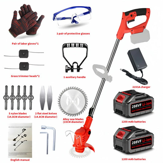 21V Electric Lawn Mower Set Length Adjustable Cordless Grass Trimmer Garden Weeding Tools US