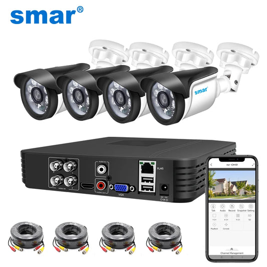 Smar 4CH CCTV System 5MP 1080P AHD Camera Kit 5 in 1 Video Recorder Surveillance System Outdoor Security Camera Email Alarm