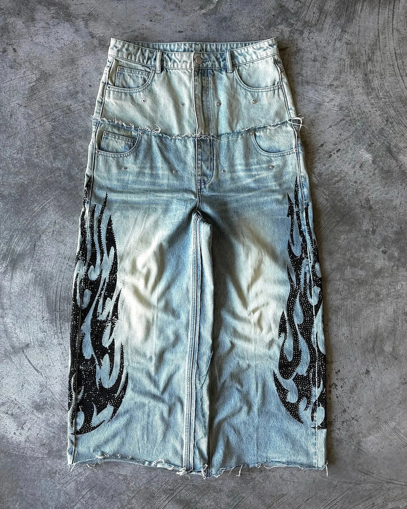 2025 retro doble cintura rebordear bordado jeans y2K hombres mujeres calle alta hip hop moda casual pareja pantalones vaqueros de pierna ancha