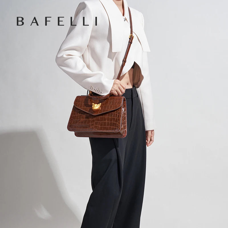 2025 BAFELLI CAT NUEVO bolso de moda de cuero con patrón de crujido para mujer, elegante bolso de negocios para mujer, bolso OL de marca de lujo