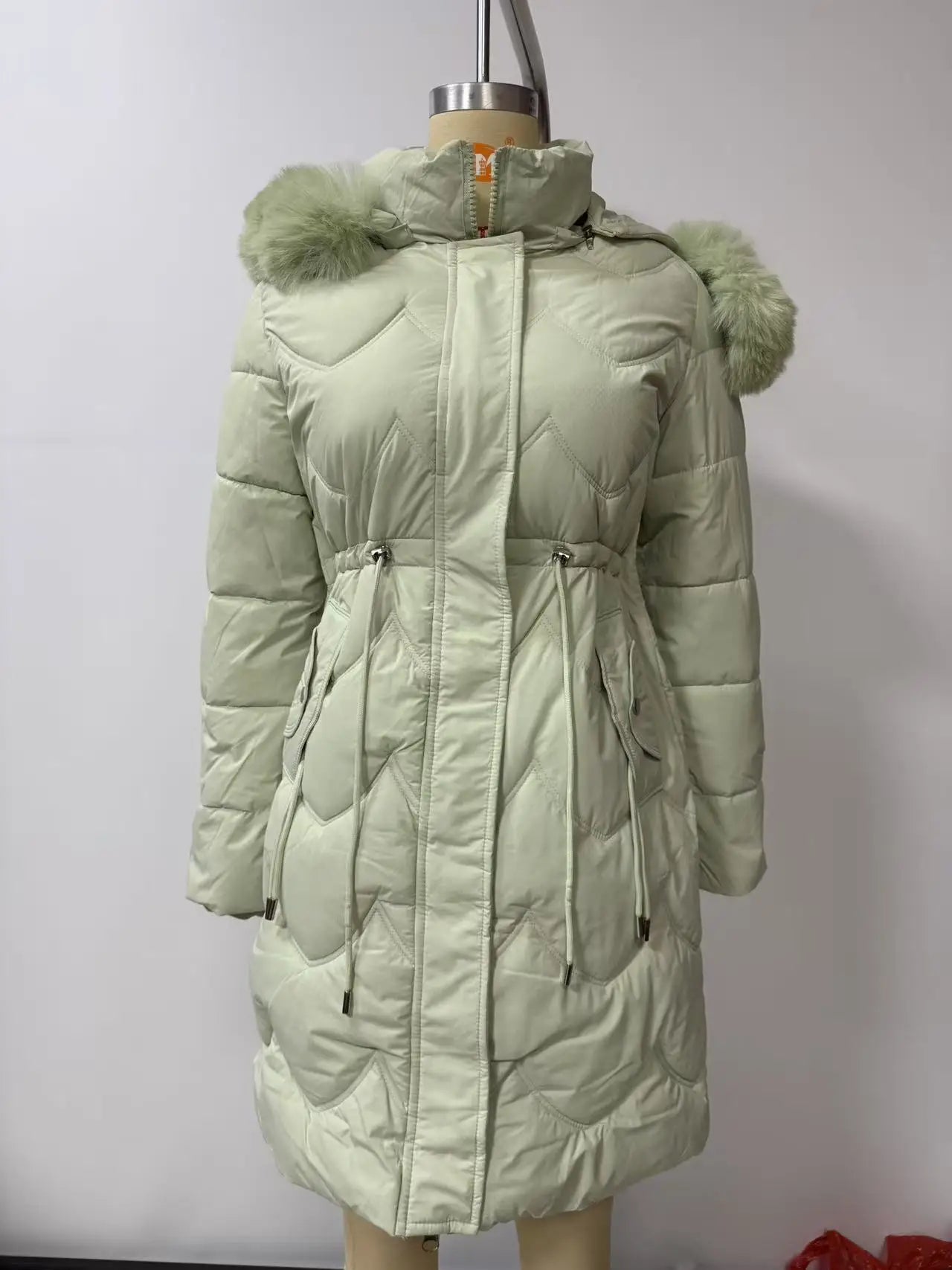 Abrigo largo con capucha estilo viajero rosa para mujer, parkas verde claro, chaqueta térmica negra con abrigo con cordón en la cintura.