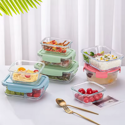 Fiambrera de vidrio sellada para mantenimiento fresco con tapa, caja de Picnic portátil para estudiantes, contenedor de comida especial calentado por microondas, caja Bento