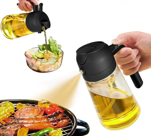 Botella dispensadora de aceite de 16oz para cocina, dispensador de aceite de oliva 2 en 1 y pulverizador de aceite, botella pulverizadora de aceite de oliva de 470ml para cocinar