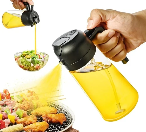 Botella dispensadora de aceite de 16oz para cocina, dispensador de aceite de oliva 2 en 1 y pulverizador de aceite, botella pulverizadora de aceite de oliva de 470ml para cocinar
