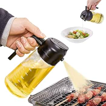 Botella dispensadora de aceite de 16oz para cocina, dispensador de aceite de oliva 2 en 1 y pulverizador de aceite, botella pulverizadora de aceite de oliva de 470ml para cocinar