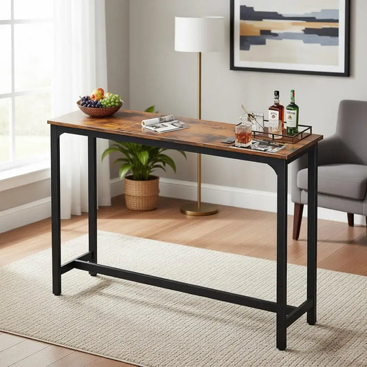 Rustic Brown 54 High Top Dining Table with Sturdy Legs and Easy Clean Surface, Ideal for Indoor Pub and Kitchen Counter Use