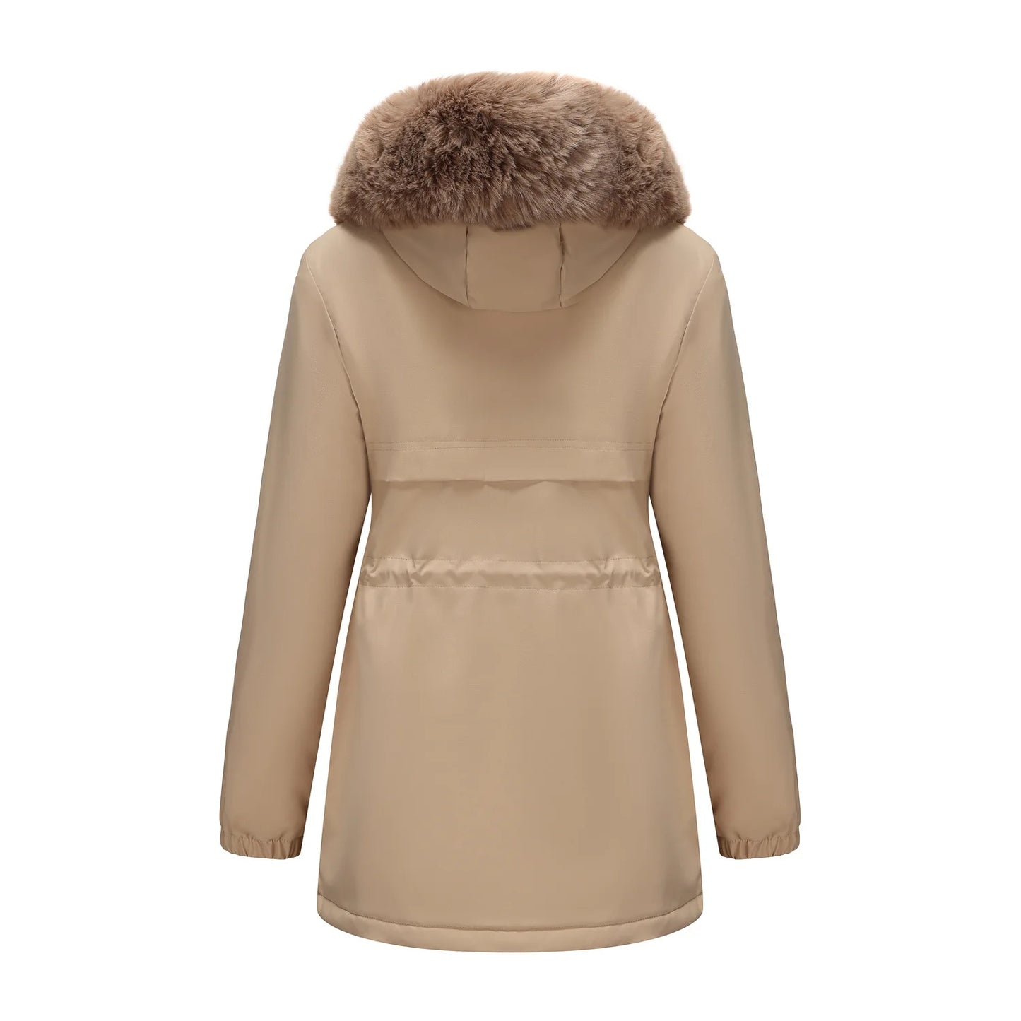 Abrigo de longitud media con capucha marrón oscuro para mujer recién llegado de invierno, chaqueta gruesa elegante y cálida. Parkas caqui, negro, azul y rosa.