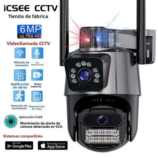 Home wifi Security Cameras Dual Lens Baby Monitor Outdoor 6MP 4K camera Auto Tracking Surveillance CCTV Camera iCSee