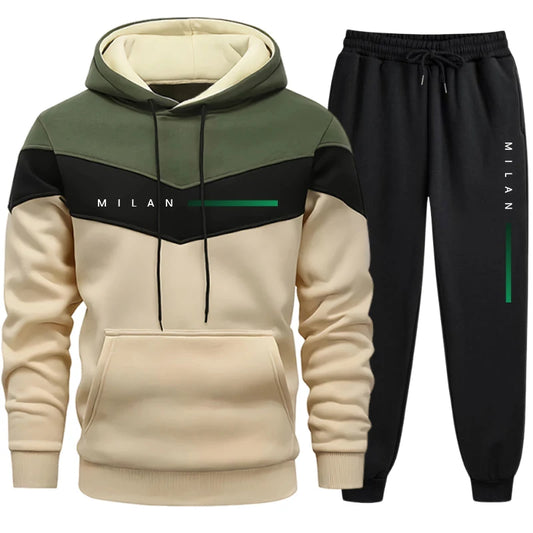 2025 nueva llegada conjunto deportivo para hombre Sudadera con capucha + Pantalones 2 piezas Otoño Invierno ropa deportiva de moda informal diaria trajes cómodos para el hogar al aire libre