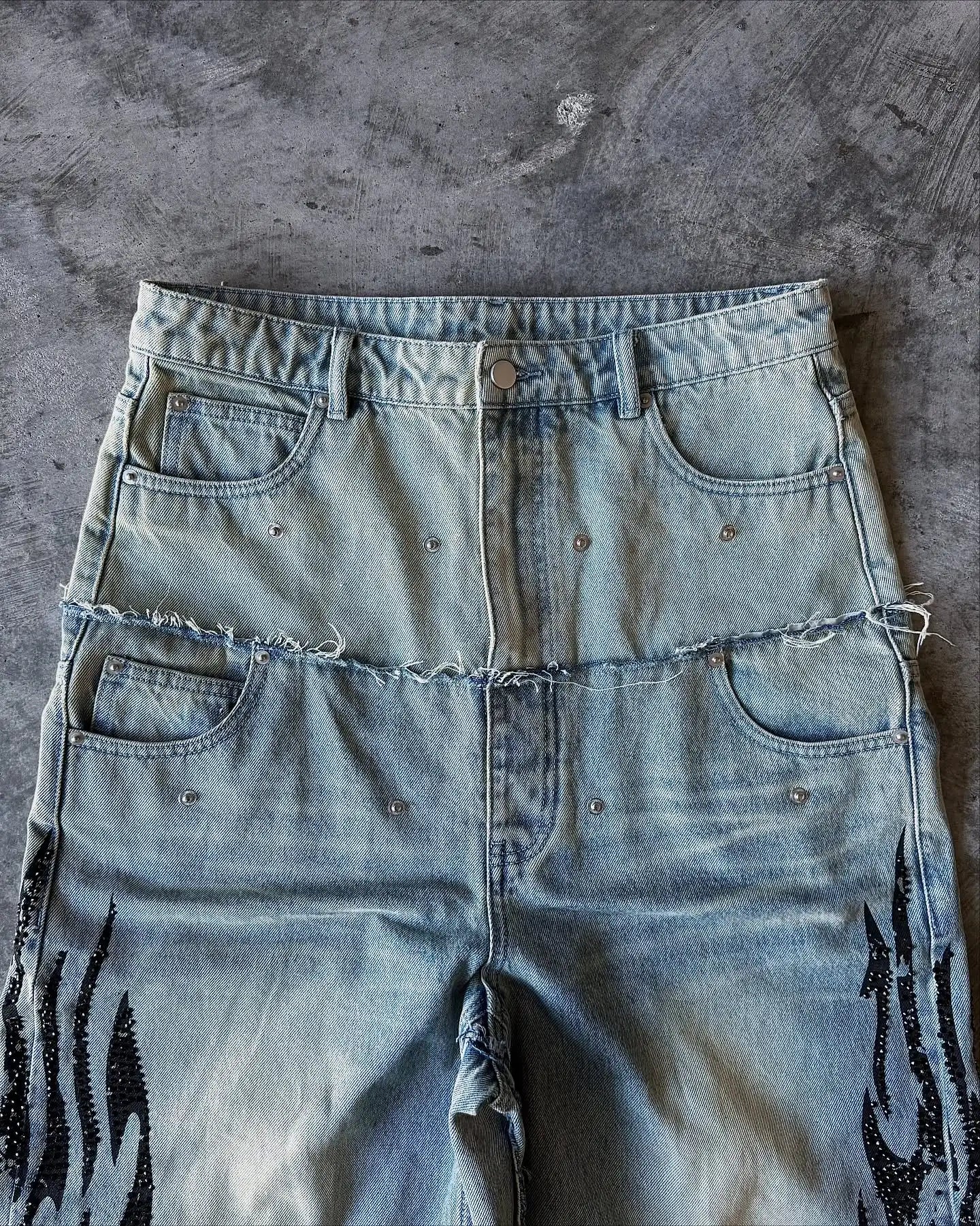 2025 retro doble cintura rebordear bordado jeans y2K hombres mujeres calle alta hip hop moda casual pareja pantalones vaqueros de pierna ancha