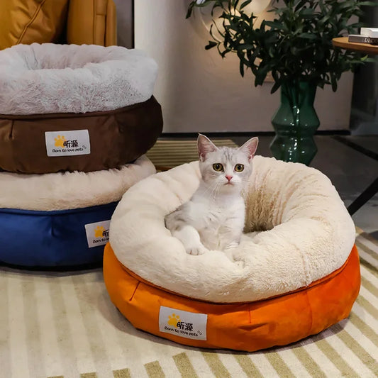 Cama de felpa de terciopelo para gatos, cesta para gatos, casa anidada, saco de dormir, perrera, camas cálidas de invierno, cojín para perros pequeños legowisko dla kota