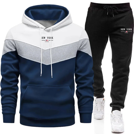 Traje para correr atlético Premium para hombre, Sudadera con capucha Tricolor de moda 2025, ropa deportiva informal, traje cómodo diario, ropa para hombre
