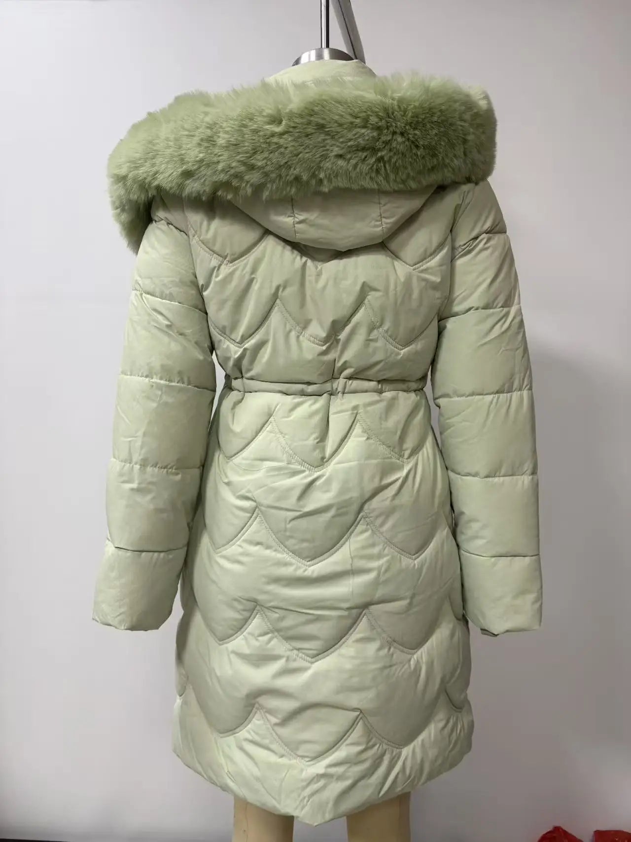 Abrigo largo con capucha estilo viajero rosa para mujer, parkas verde claro, chaqueta térmica negra con abrigo con cordón en la cintura.