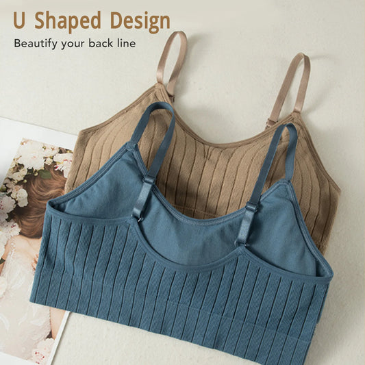 3 Pack Women Ribbed Knit Wireless Push Up Padded Bra Multi Color Workout Athletic Sports Breathable Supportive