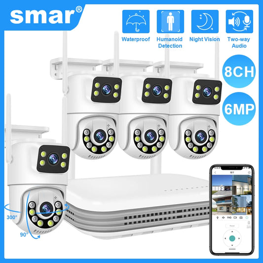 Smar Wireless CCTV System WiFi Camera Kit 6MP IP Cameras With Dual Lens Security Audio 8CH NVR Video Surveillance Set ICse