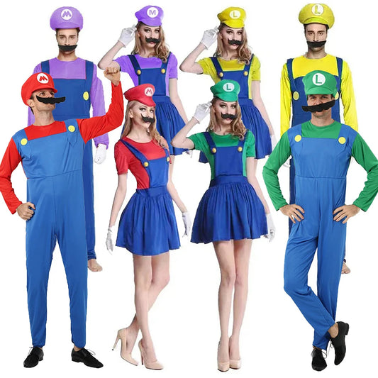 Juego Marios Super Luigi hermanos uniforme conjunto disfraces Cosplay Anime divertido adultos hombres mono mujer vestido disfraz de Halloween