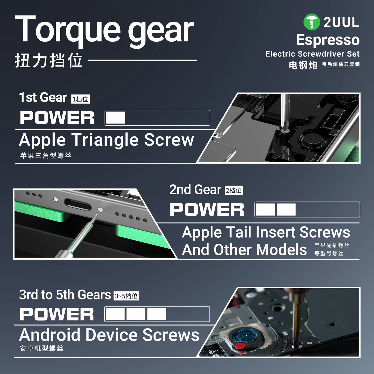 2UUL SD11 – Juego de Destornilladores Eléctricos Espresso | Portátil, Ajustable, 5 Velocidades de Torsión, Puntas S2 Tipo C para Reparación y Desmontaje de Teléfonos