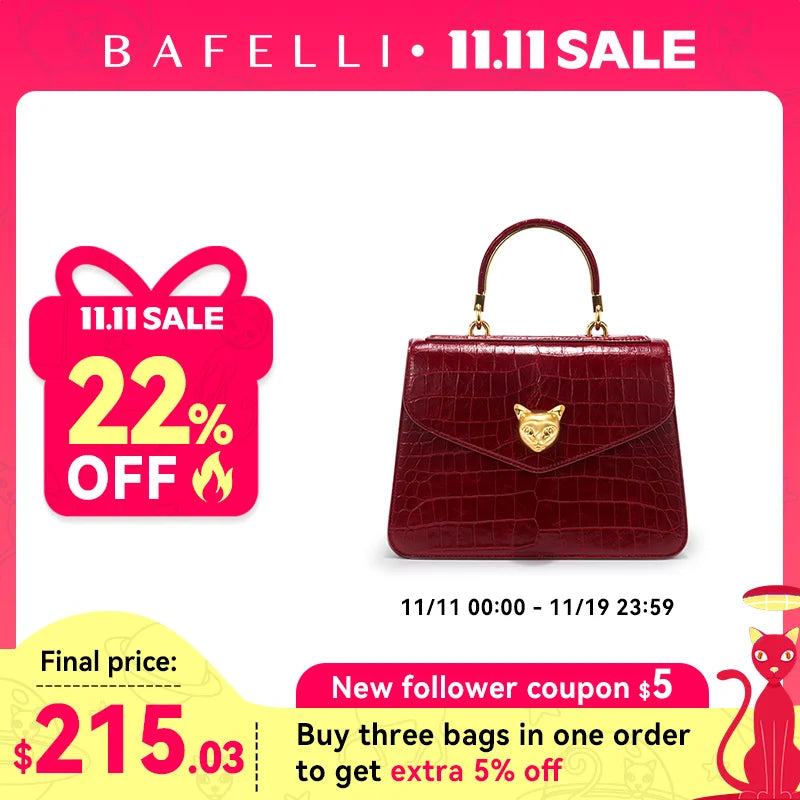 2025 BAFELLI CAT NUEVO bolso de moda de cuero con patrón de crujido para mujer, elegante bolso de negocios para mujer, bolso OL de marca de lujo