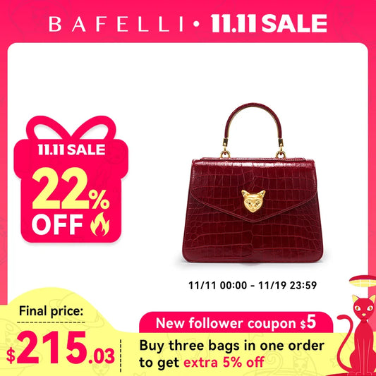 2025 BAFELLI CAT NUEVO bolso de moda de cuero con patrón de crujido para mujer, elegante bolso de negocios para mujer, bolso OL de marca de lujo