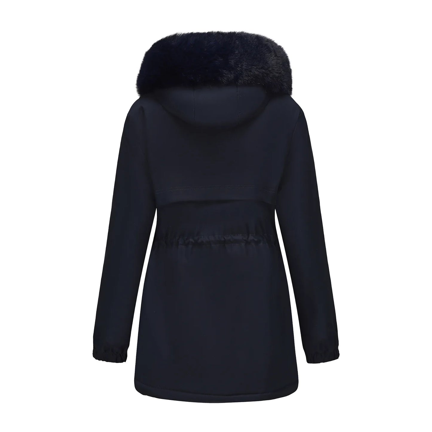 Abrigo de longitud media con capucha marrón oscuro para mujer recién llegado de invierno, chaqueta gruesa elegante y cálida. Parkas caqui, negro, azul y rosa.
