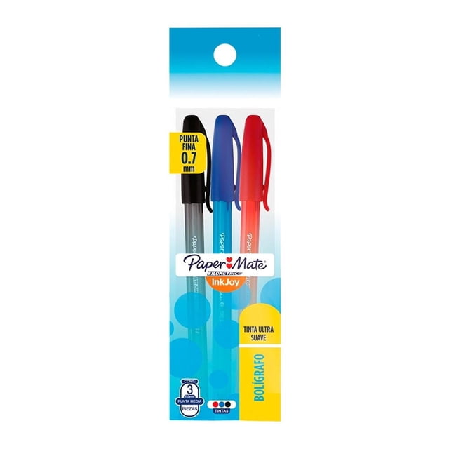 Bolígrafo Paper Mate Kilometrico ink joy punta fina 0.7 mm varios colores 3 pzas